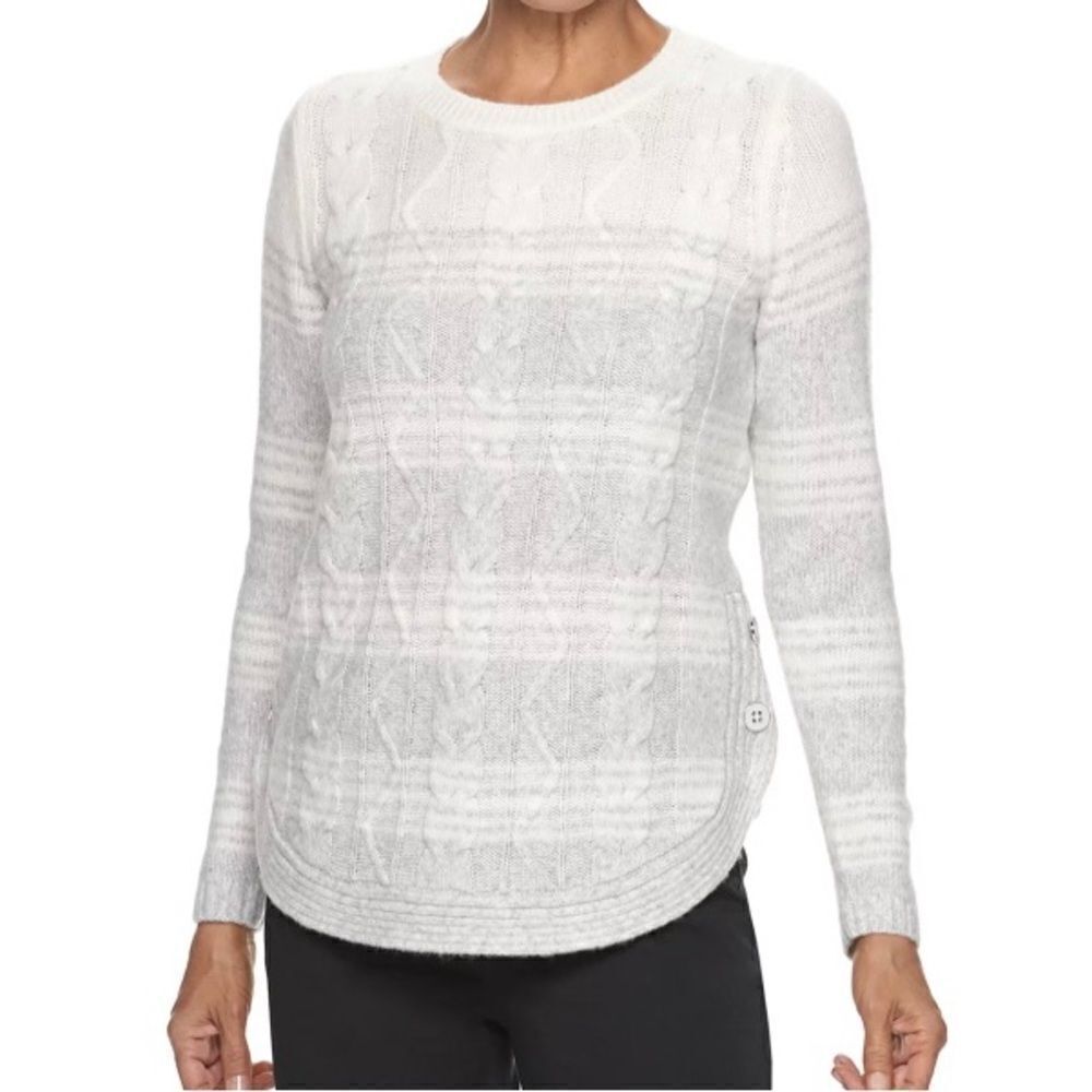 Croft & borrow women’s long sleeve, gray and white sweater size XS